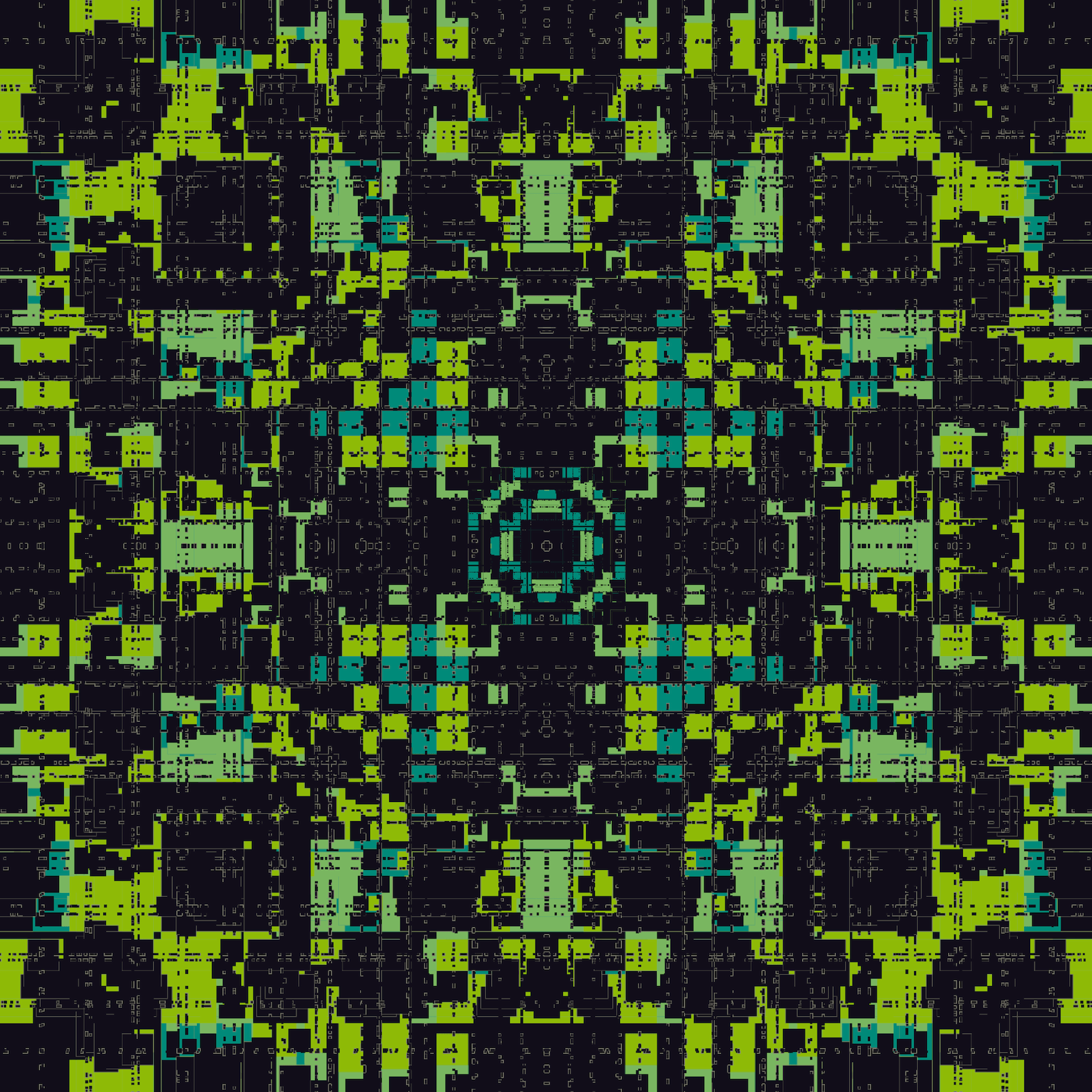 a lime, teal and black digital square pattern