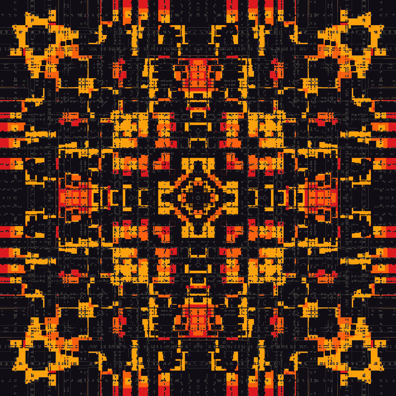 a red/orange and black digital square pattern